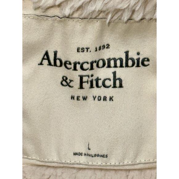 Abercrombie & Fitch Cream Tan Faux Fur Sherpa Hoodie Sweatshirt Jacket Womens L - Picture 3 of 10